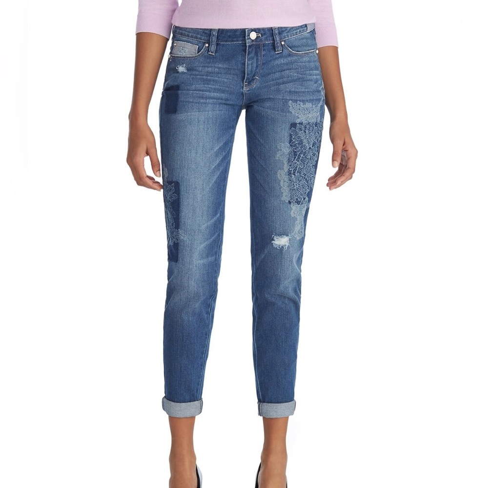White House Black Market Floral Patched Girlfriend Jeans